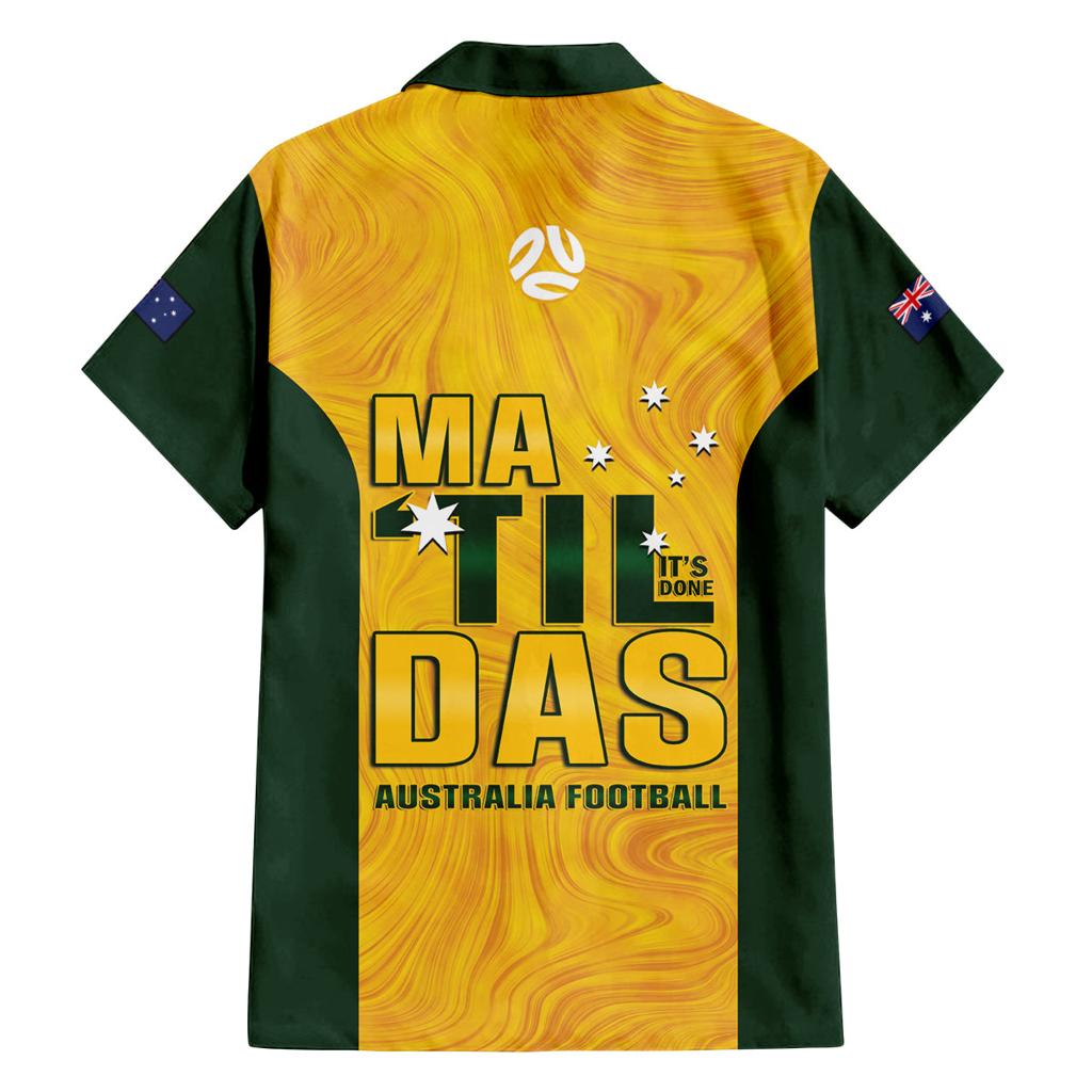 Australia Soccer Family Matching Off The Shoulder Long Sleeve Dress and Hawaiian Shirt Arnold Matildas Gold Version