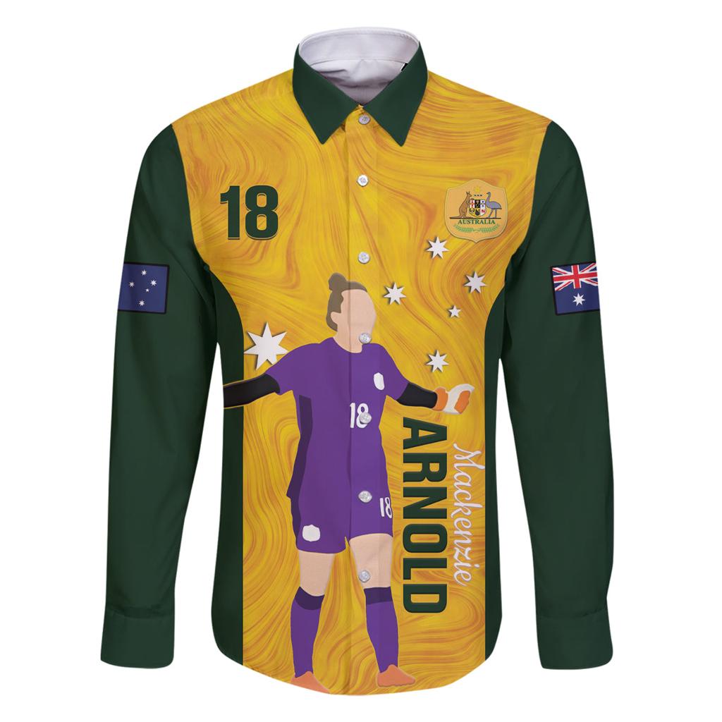 Australia Soccer Family Matching Off The Shoulder Long Sleeve Dress and Hawaiian Shirt Arnold Matildas Gold Version