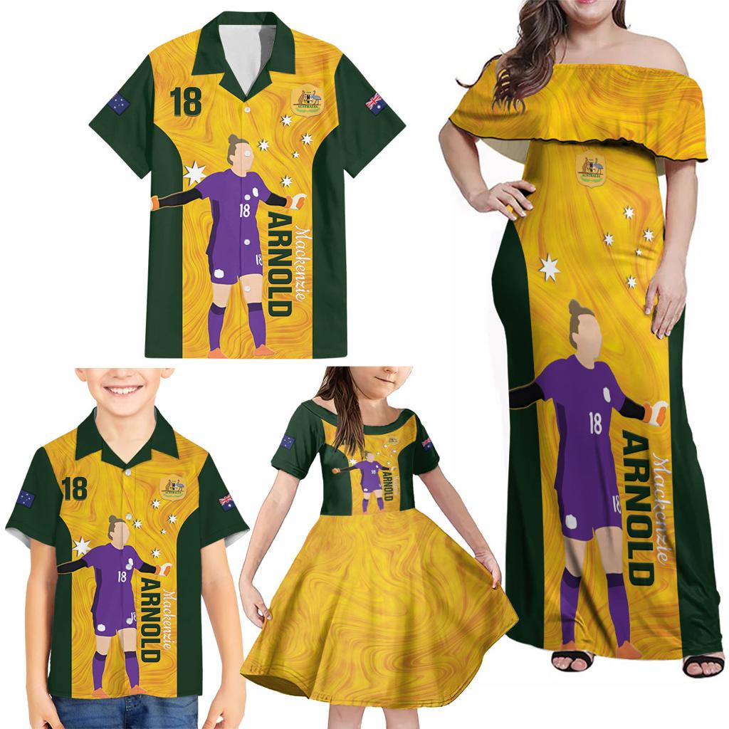 Australia Soccer Family Matching Off Shoulder Maxi Dress and Hawaiian Shirt Arnold Matildas Gold Version