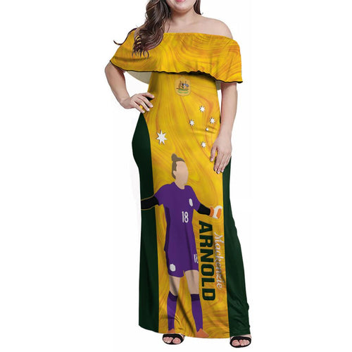 Australia Soccer Family Matching Off Shoulder Maxi Dress and Hawaiian Shirt Arnold Matildas Gold Version