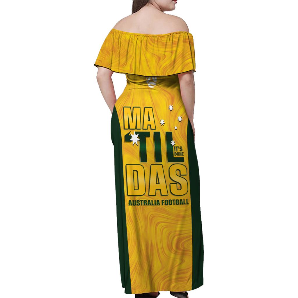 Australia Soccer Family Matching Off Shoulder Maxi Dress and Hawaiian Shirt Arnold Matildas Gold Version