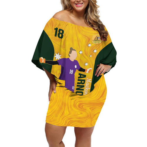 Australia Soccer Family Matching Off Shoulder Short Dress and Hawaiian Shirt Arnold Matildas Gold Version