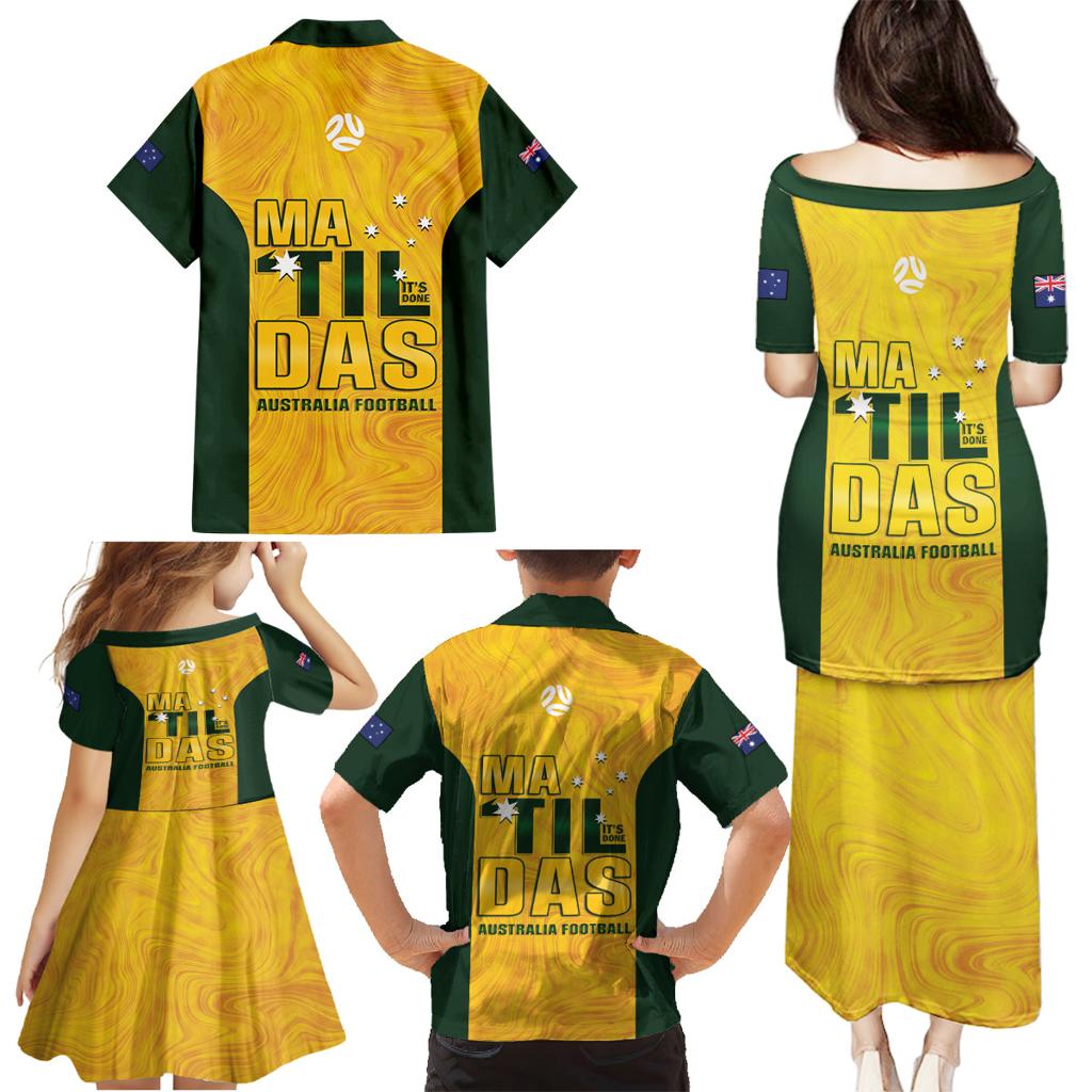 Australia Soccer Family Matching Puletasi and Hawaiian Shirt Arnold Matildas Gold Version
