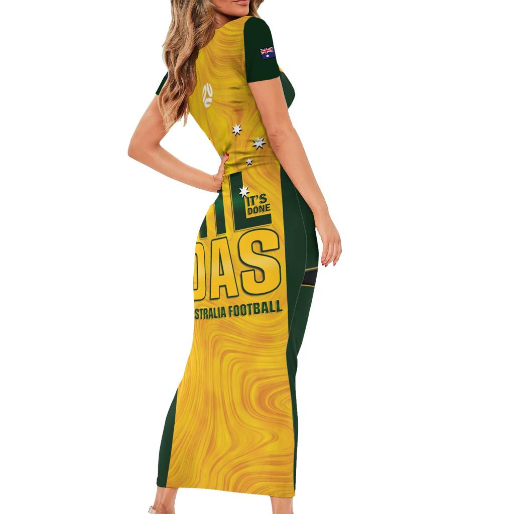 Australia Soccer Family Matching Short Sleeve Bodycon Dress and Hawaiian Shirt Arnold Matildas Gold Version