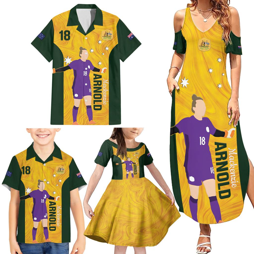 Australia Soccer Family Matching Summer Maxi Dress and Hawaiian Shirt Arnold Matildas Gold Version
