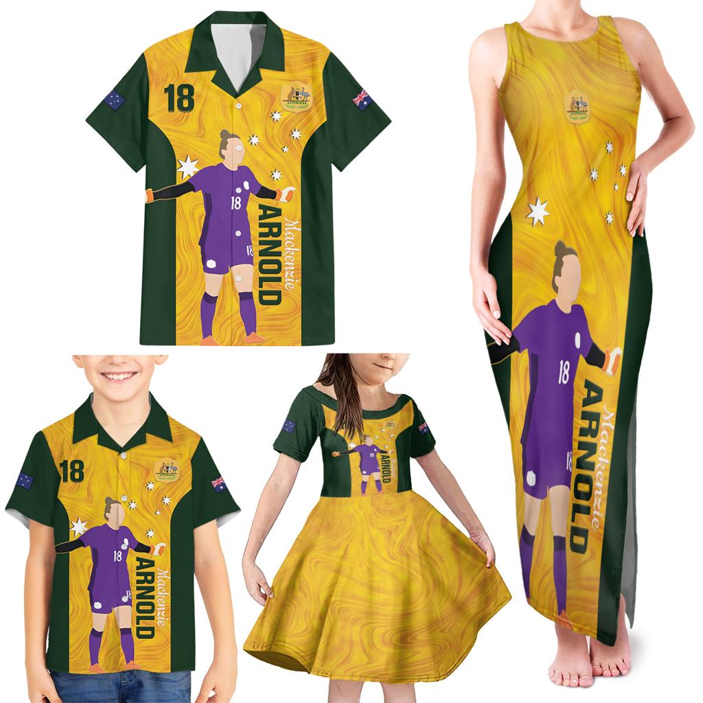 Australia Soccer Family Matching Tank Maxi Dress and Hawaiian Shirt Arnold Matildas Gold Version