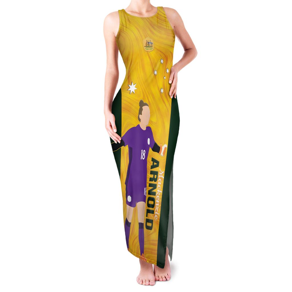 Australia Soccer Family Matching Tank Maxi Dress and Hawaiian Shirt Arnold Matildas Gold Version