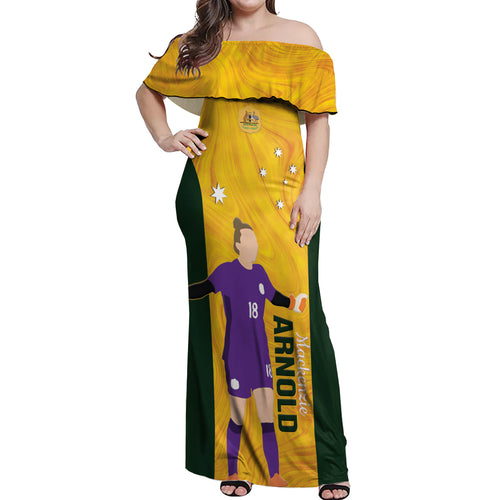 Australia Soccer Off Shoulder Maxi Dress Arnold Matildas Gold Version