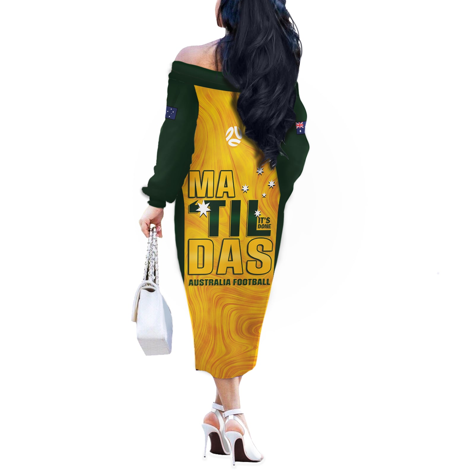 Australia Soccer Off The Shoulder Long Sleeve Dress Arnold Matildas Gold Version