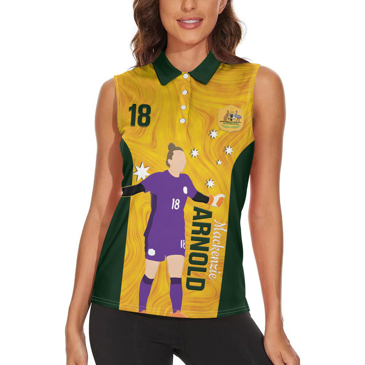 Australia Soccer Women Sleeveless Polo Shirt Arnold Matildas Gold Version