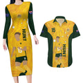 Australia Soccer Couples Matching Long Sleeve Bodycon Dress and Hawaiian Shirt Clare Hunt Matildas Gold Version