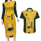 Australia Soccer Couples Matching Long Sleeve Bodycon Dress and Hawaiian Shirt Clare Hunt Matildas Gold Version