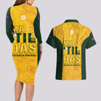 Australia Soccer Couples Matching Long Sleeve Bodycon Dress and Hawaiian Shirt Clare Hunt Matildas Gold Version