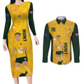 Australia Soccer Couples Matching Long Sleeve Bodycon Dress and Long Sleeve Button Shirt Clare Hunt Matildas Gold Version