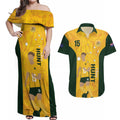 Australia Soccer Couples Matching Off Shoulder Maxi Dress and Hawaiian Shirt Clare Hunt Matildas Gold Version