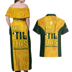 Australia Soccer Couples Matching Off Shoulder Maxi Dress and Hawaiian Shirt Clare Hunt Matildas Gold Version