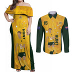 Australia Soccer Couples Matching Off Shoulder Maxi Dress and Long Sleeve Button Shirt Clare Hunt Matildas Gold Version