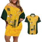 Australia Soccer Couples Matching Off Shoulder Short Dress and Hawaiian Shirt Clare Hunt Matildas Gold Version
