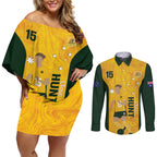 Australia Soccer Couples Matching Off Shoulder Short Dress and Long Sleeve Button Shirt Clare Hunt Matildas Gold Version