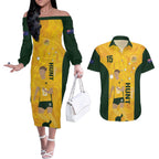 Australia Soccer Couples Matching Off The Shoulder Long Sleeve Dress and Hawaiian Shirt Clare Hunt Matildas Gold Version