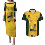 Australia Soccer Couples Matching Puletasi and Hawaiian Shirt Clare Hunt Matildas Gold Version