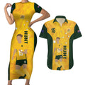 Australia Soccer Couples Matching Short Sleeve Bodycon Dress and Hawaiian Shirt Clare Hunt Matildas Gold Version