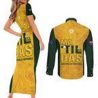 Australia Soccer Couples Matching Short Sleeve Bodycon Dress and Long Sleeve Button Shirt Clare Hunt Matildas Gold Version