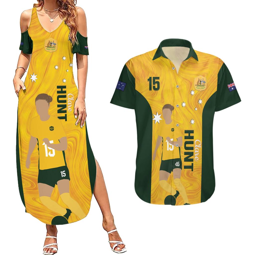 Australia Soccer Couples Matching Summer Maxi Dress and Hawaiian Shirt Clare Hunt Matildas Gold Version