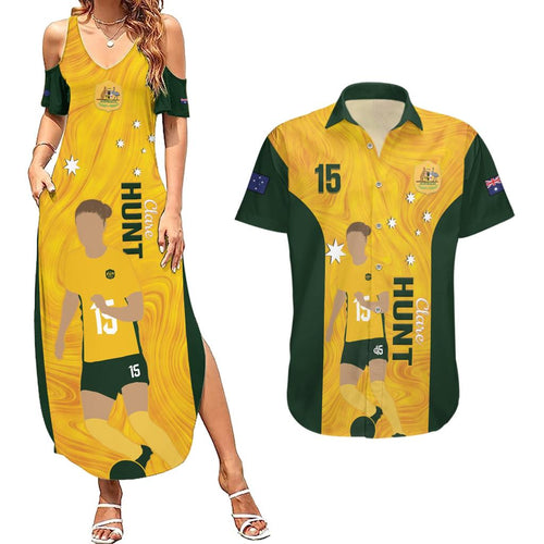 Australia Soccer Couples Matching Summer Maxi Dress and Hawaiian Shirt Clare Hunt Matildas Gold Version