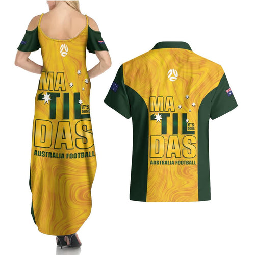 Australia Soccer Couples Matching Summer Maxi Dress and Hawaiian Shirt Clare Hunt Matildas Gold Version