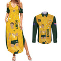 Australia Soccer Couples Matching Summer Maxi Dress and Long Sleeve Button Shirt Clare Hunt Matildas Gold Version