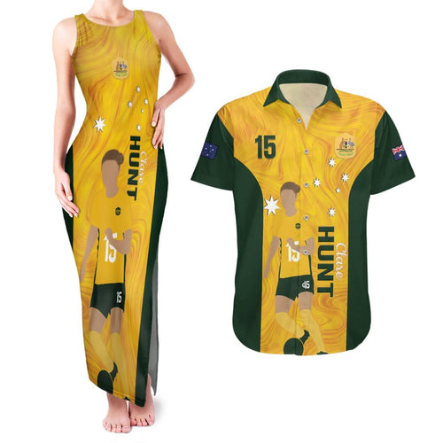Australia Soccer Couples Matching Tank Maxi Dress and Hawaiian Shirt Clare Hunt Matildas Gold Version