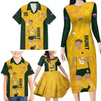 Australia Soccer Family Matching Long Sleeve Bodycon Dress and Hawaiian Shirt Clare Hunt Matildas Gold Version