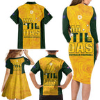 Australia Soccer Family Matching Long Sleeve Bodycon Dress and Hawaiian Shirt Clare Hunt Matildas Gold Version