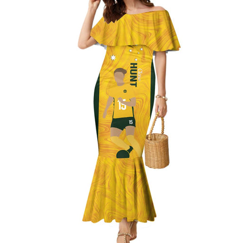 Australia Soccer Family Matching Mermaid Dress and Hawaiian Shirt Clare Hunt Matildas Gold Version