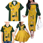 Australia Soccer Family Matching Off The Shoulder Long Sleeve Dress and Hawaiian Shirt Clare Hunt Matildas Gold Version