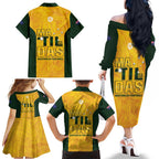 Australia Soccer Family Matching Off The Shoulder Long Sleeve Dress and Hawaiian Shirt Clare Hunt Matildas Gold Version
