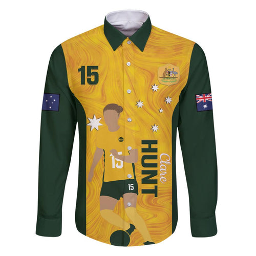 Australia Soccer Family Matching Off The Shoulder Long Sleeve Dress and Hawaiian Shirt Clare Hunt Matildas Gold Version
