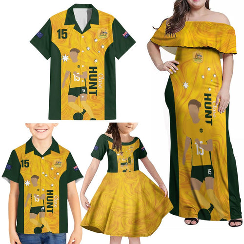 Australia Soccer Family Matching Off Shoulder Maxi Dress and Hawaiian Shirt Clare Hunt Matildas Gold Version