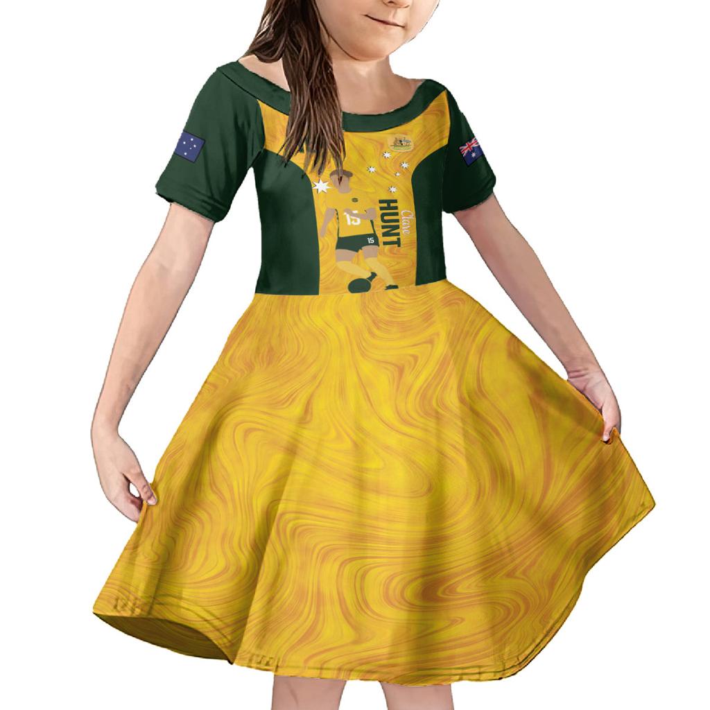 Australia Soccer Family Matching Off Shoulder Short Dress and Hawaiian Shirt Clare Hunt Matildas Gold Version