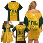 Australia Soccer Family Matching Off Shoulder Short Dress and Hawaiian Shirt Clare Hunt Matildas Gold Version