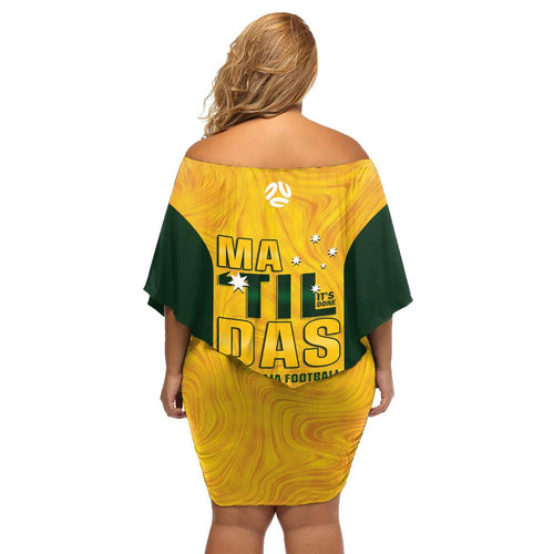 Australia Soccer Family Matching Off Shoulder Short Dress and Hawaiian Shirt Clare Hunt Matildas Gold Version