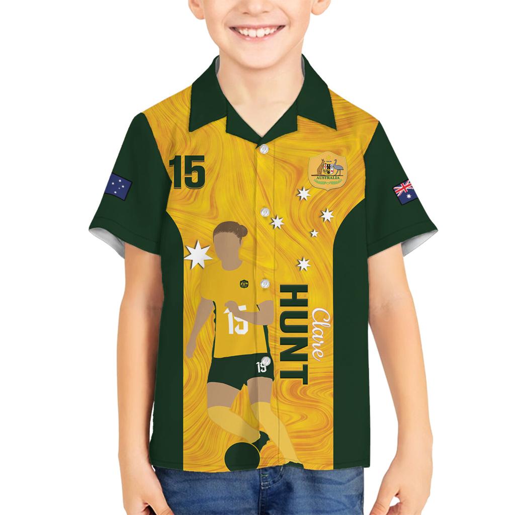 Australia Soccer Family Matching Off Shoulder Short Dress and Hawaiian Shirt Clare Hunt Matildas Gold Version