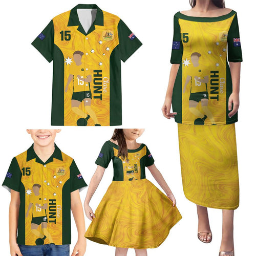 Australia Soccer Family Matching Puletasi and Hawaiian Shirt Clare Hunt Matildas Gold Version