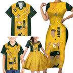 Australia Soccer Family Matching Short Sleeve Bodycon Dress and Hawaiian Shirt Clare Hunt Matildas Gold Version
