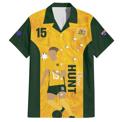 Australia Soccer Family Matching Short Sleeve Bodycon Dress and Hawaiian Shirt Clare Hunt Matildas Gold Version