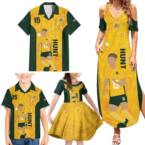 Australia Soccer Family Matching Summer Maxi Dress and Hawaiian Shirt Clare Hunt Matildas Gold Version
