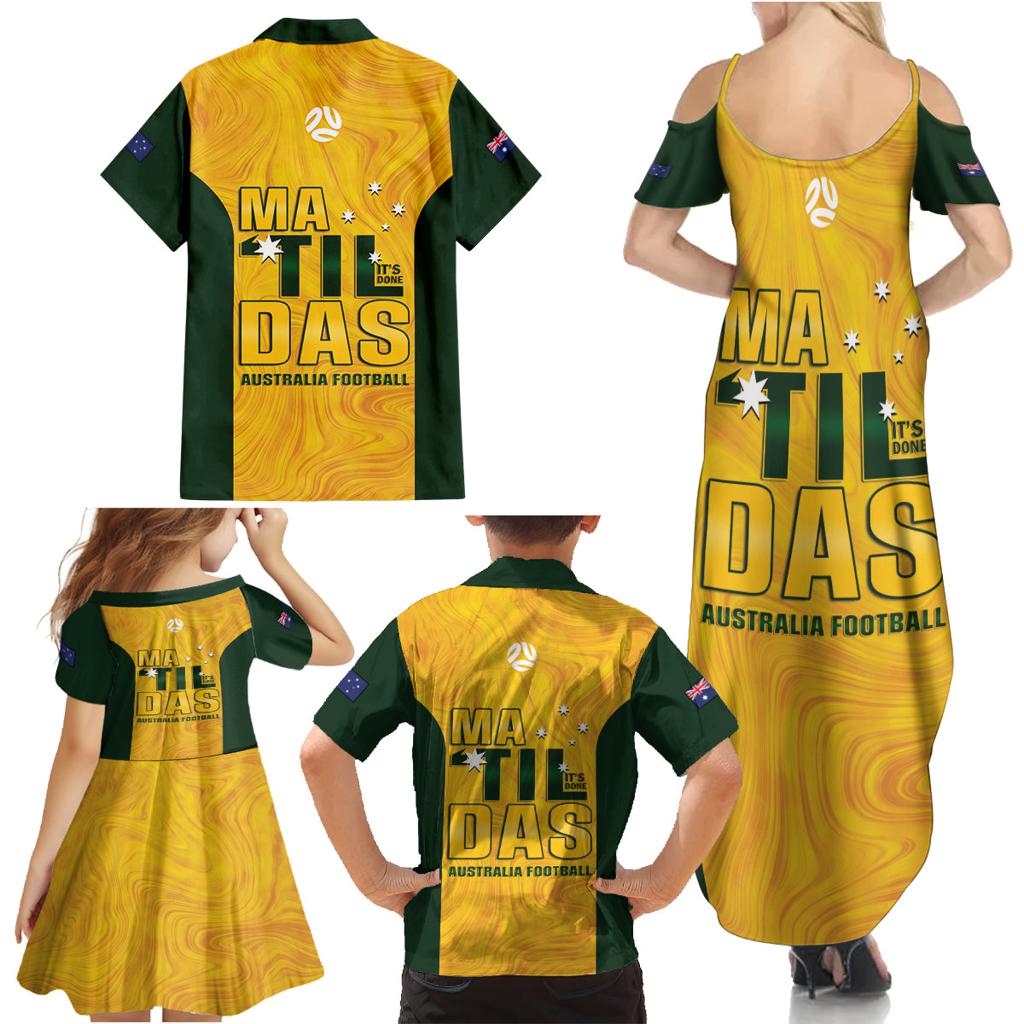 Australia Soccer Family Matching Summer Maxi Dress and Hawaiian Shirt Clare Hunt Matildas Gold Version