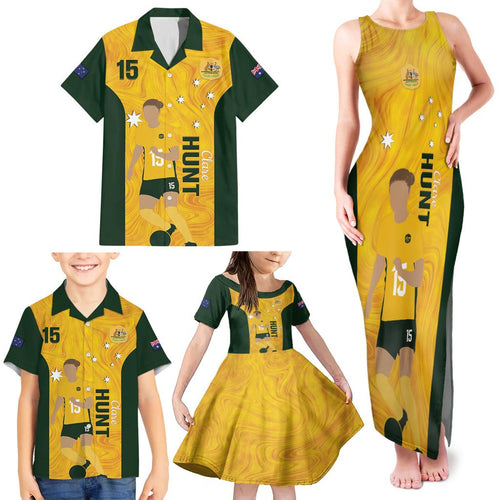 Australia Soccer Family Matching Tank Maxi Dress and Hawaiian Shirt Clare Hunt Matildas Gold Version