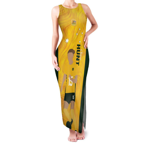 Australia Soccer Family Matching Tank Maxi Dress and Hawaiian Shirt Clare Hunt Matildas Gold Version